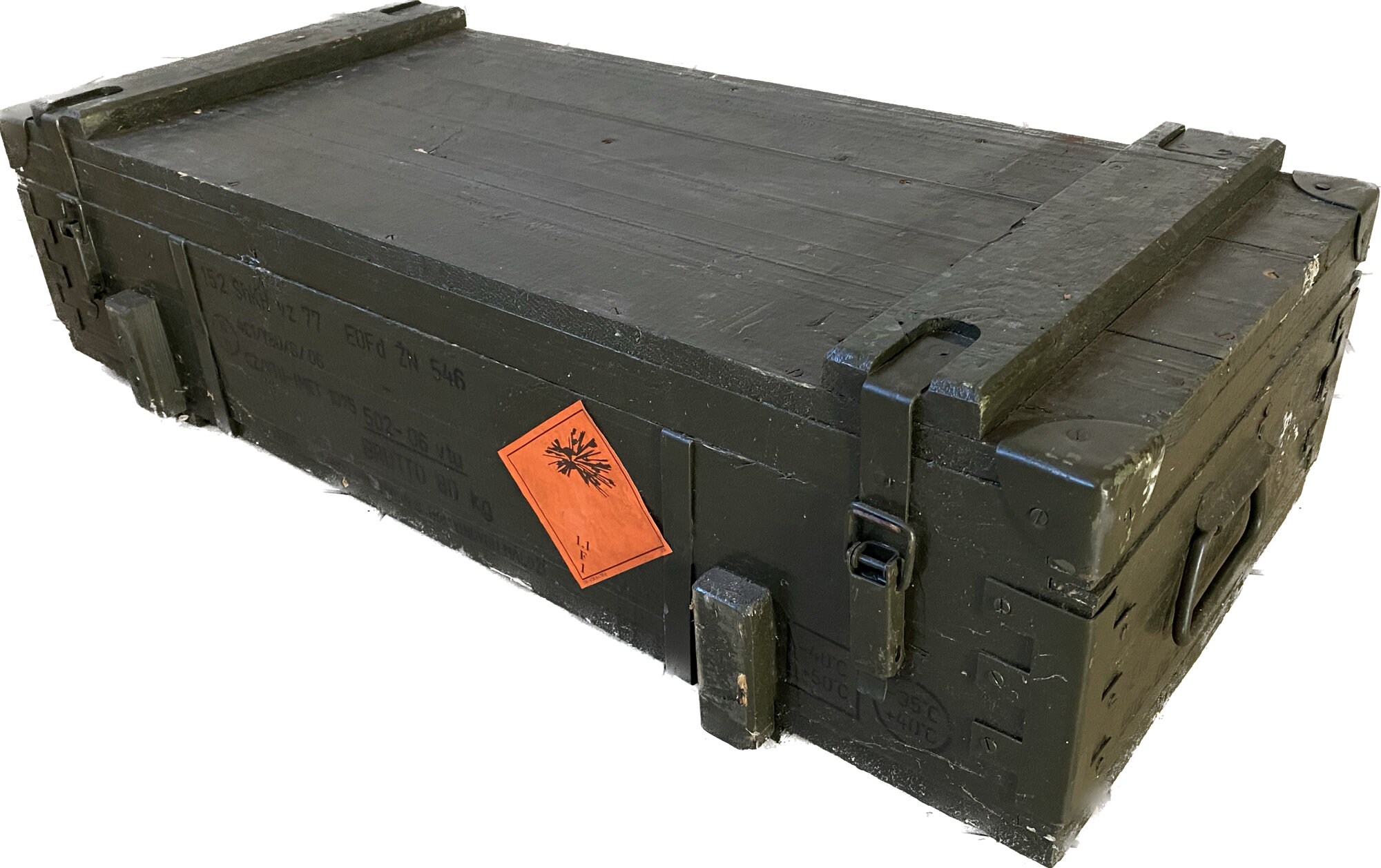 Coffre militaire vintage des années 70 en bois : caisse de munitions verte, rangement rétro - France