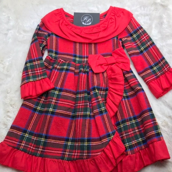 Girls Long Sleeved Tartan Dress / Christmas Party Dress / Christmas Dress / Girls Tartan Clothes / Girls Tartan Dress / Girls Dress