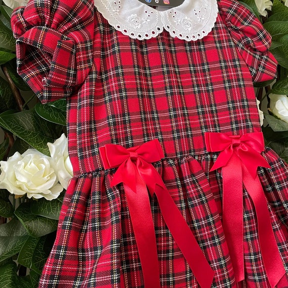 Baby Girl Tartan Christmas Dress: Red Ribbon Bow, Spanish Baby Wear - Etsy Baby Girl Tartan Christmas Dress: Red Ribbon Bow, Spanish Baby Wear - Etsy