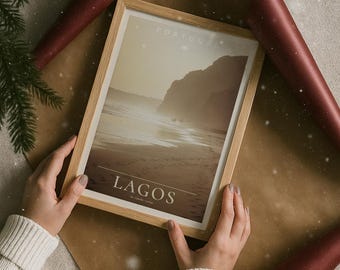 Portugal Travel Poster, Lagos Print, Golden Beach Analog Photography