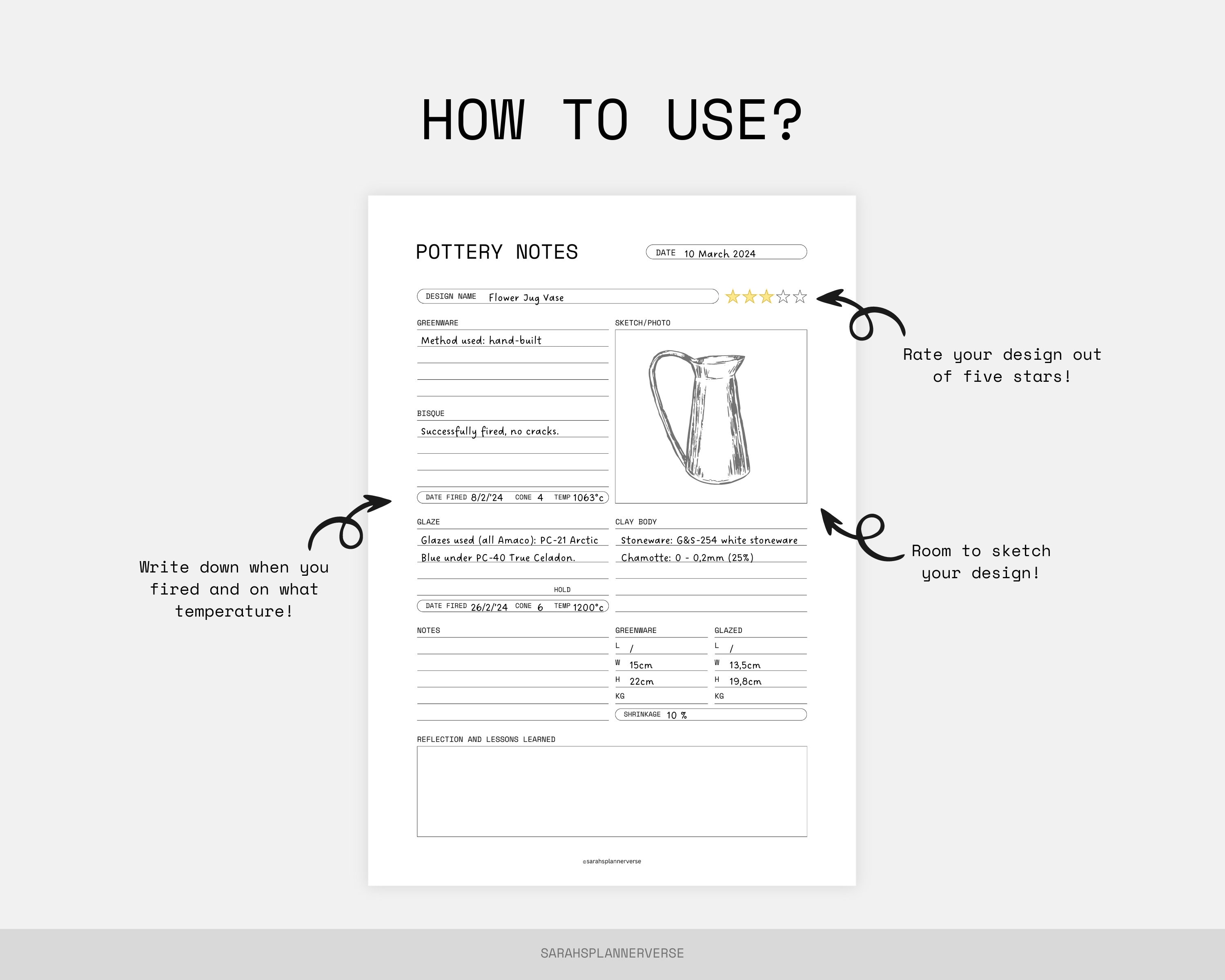 Pottery Journal Printable, Pottery Planner, Ceramics Journal, Kiln Log