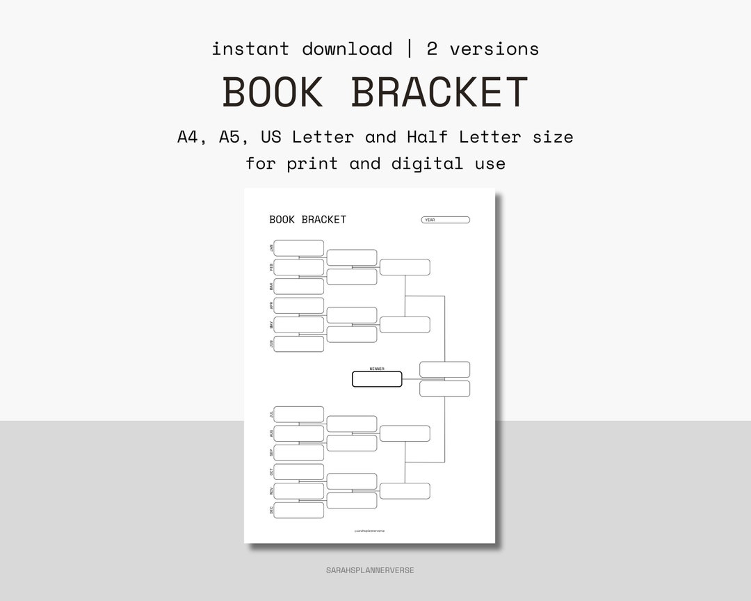 Book Bracket Template Printable, Monthly Book Tracker, Favorite Book Book Bracket Template Printable, Monthly Book Tracker, Favorite Book