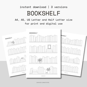 Plantilla de estantería imprimible, Libros para leer, Registro de lectura, Rastreador de lectura, A4, A5, Carta de EE. UU., Media carta, Descarga instantánea, PDF
