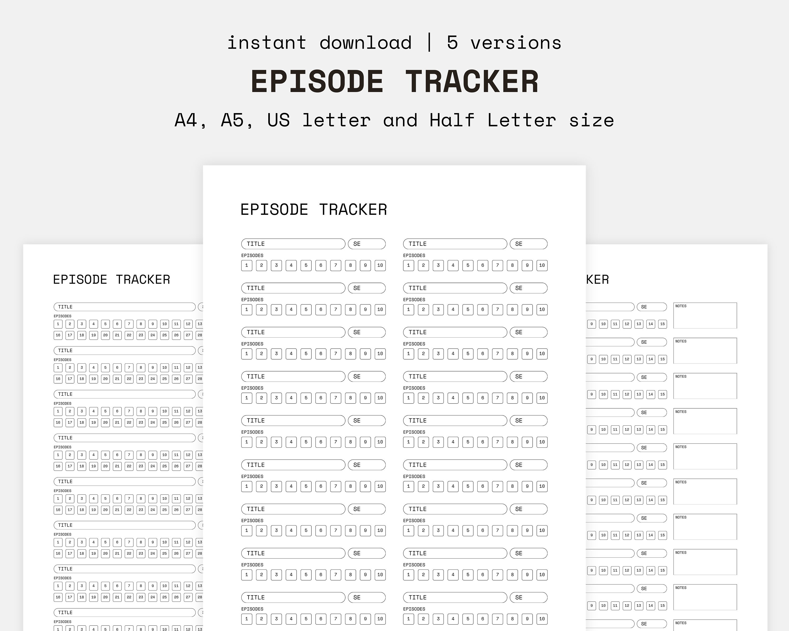 TV Series Episode Tracker Printable, Episode Tracker Printable, Episode ...