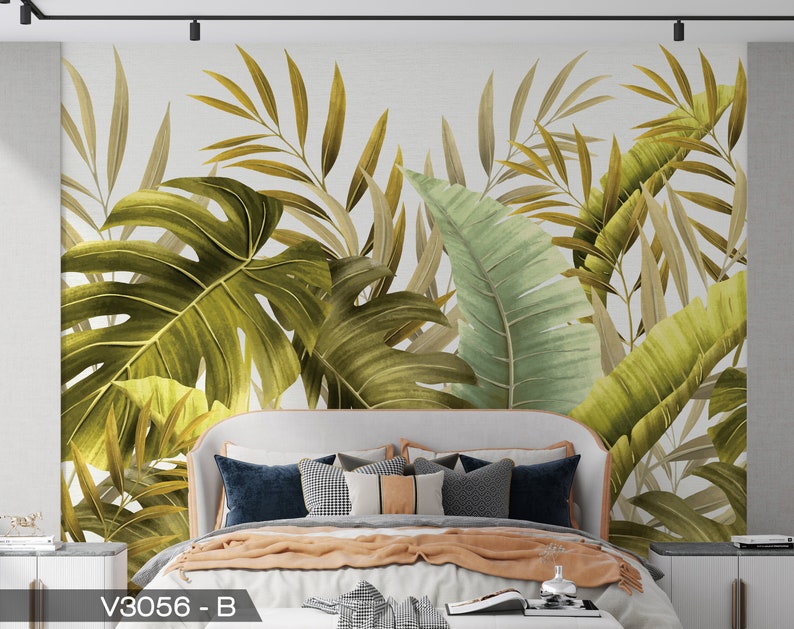 Botanical Leaves Wall Mural Wallpaper Peel and Stick Etsy