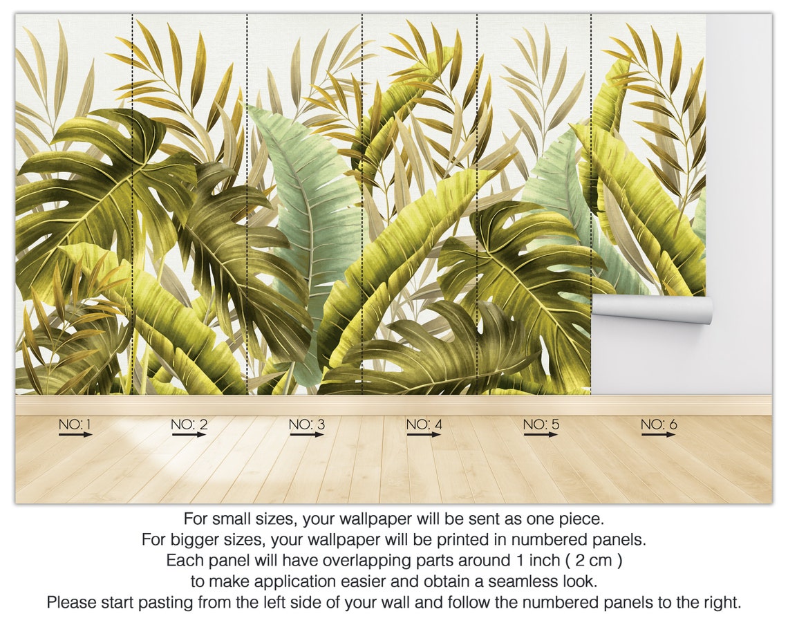 Botanical Leaves Wall Mural Wallpaper Peel and Stick Etsy