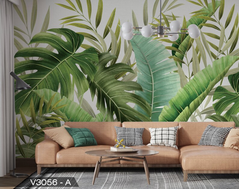 Botanical Leaves Wall Mural Wallpaper Peel and Stick Etsy