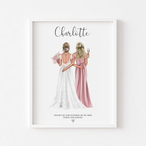 Personalised Bride and Maid of Honor Art Print - Custom Bridesmaid Gift - Custom Wedding Gift - Personalised Wedding Gift for Best Friends