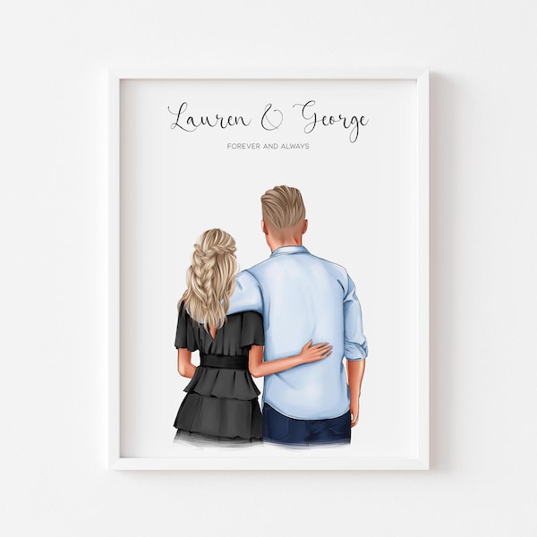 Personalised Couple Print - Valentines Gift Ideas - Unique Gift For Her - Boyfriend Girlfriend Print - Customised Couple Print Wall Art