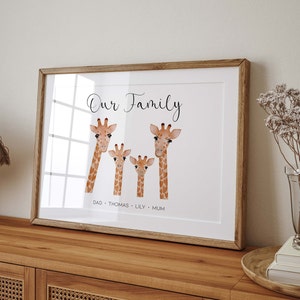 Personalised Family Print - Mothers Day Gift Ideas - Giraffe Family Print - Custom Print - Personalised Gift For Mum - Custom Gift For Dad