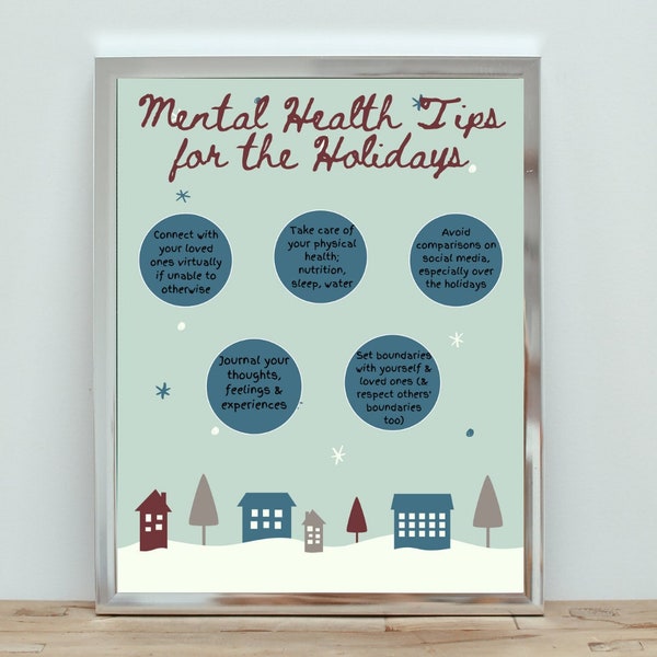 Mental Health Tips for the Holidays Poster for classroom, office, home