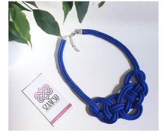 King Blue Knotted Necklace | Blue Necklace | Cotton Cord Statement Necklace | Knotted Rope Necklace | Gifts For Her | Christmas Gift