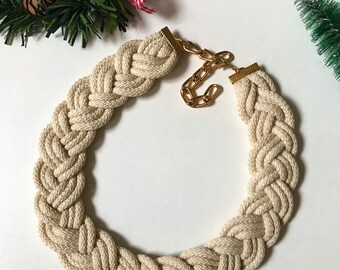 Beige Knotted Necklace | Cotton Cord Statement Necklace | Knotted Rope Necklace | Gifts For Her | Beige