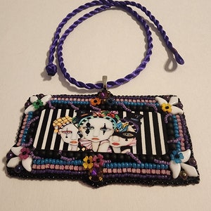 Painted Ladies Harlequin Friends, Bead Embroidery, OOAK, Pendant, necklace