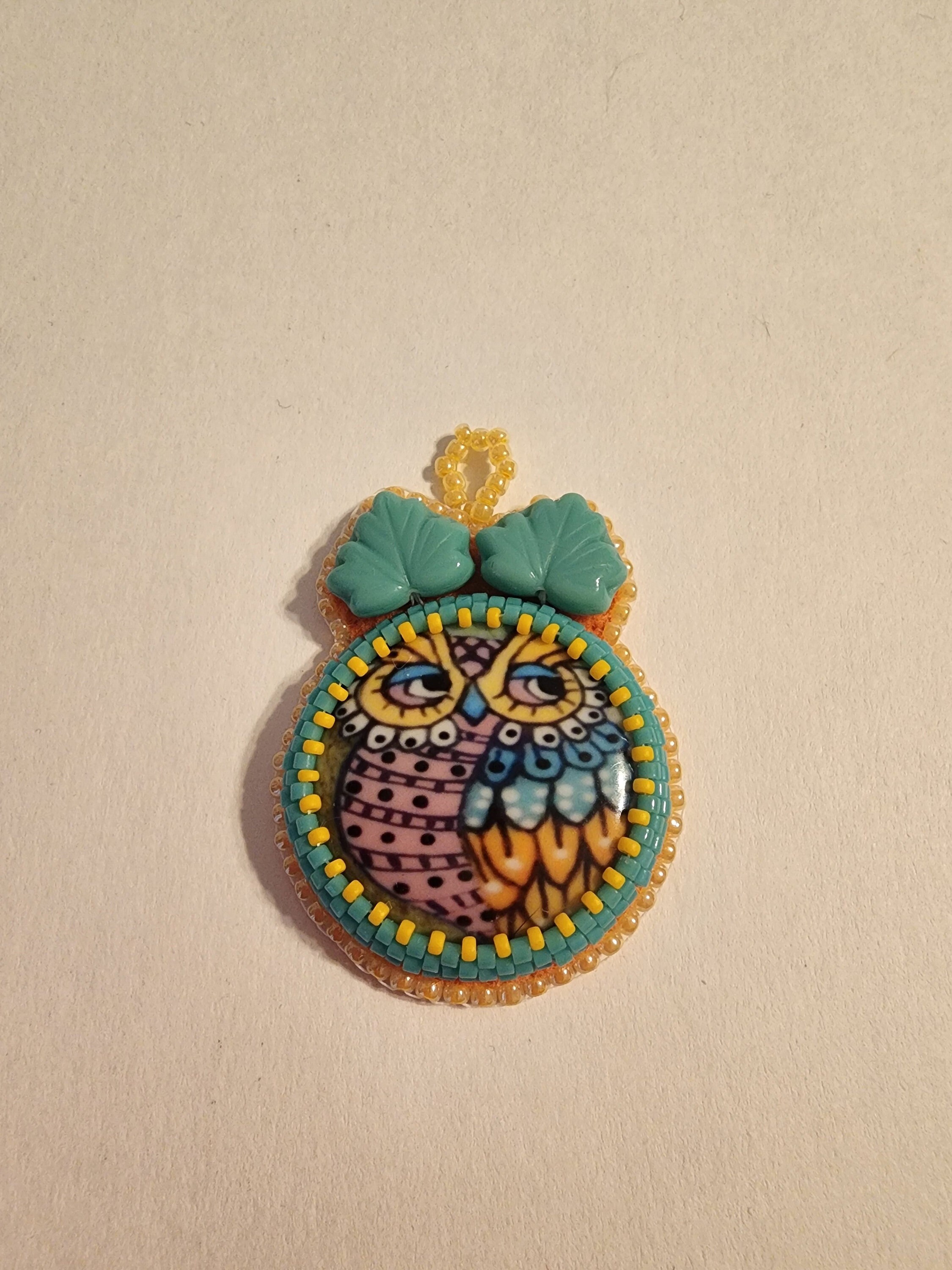 The Owl Knows, Bead Embroidery,  OOAK,  Pendant