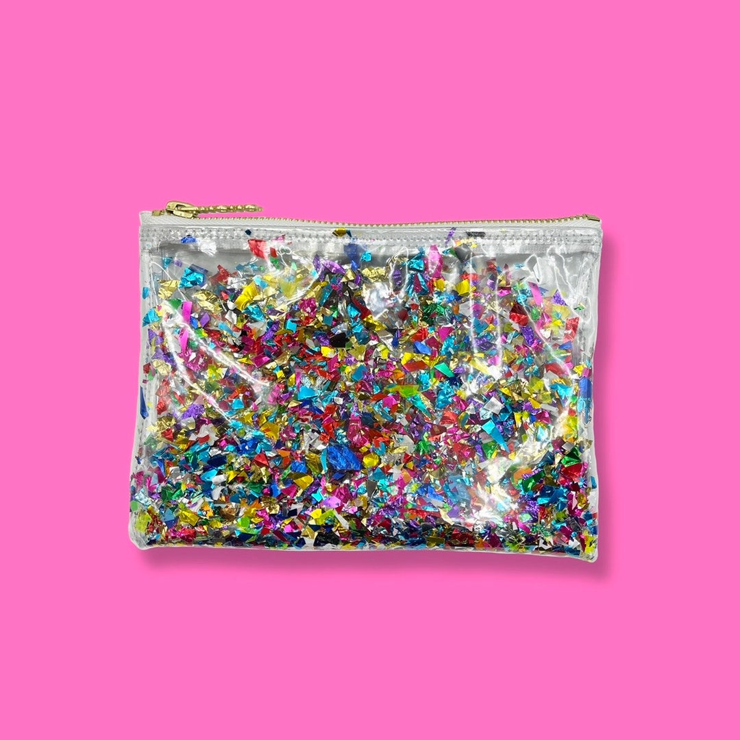 Metallic Confetti Clutch Rainbow Glitter Pouch Confetti Bag for Pride