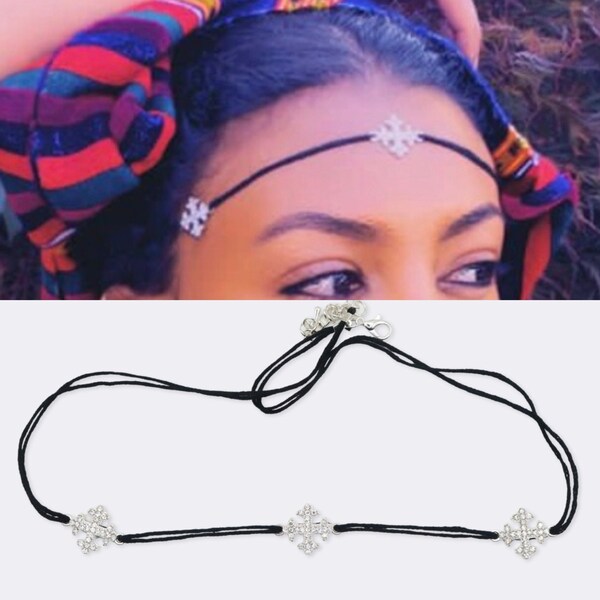 Terora/Tirura (Meskel Cross Shape) - Modernized Ethiopian Forehead Chain | Traditional Head Jewelry