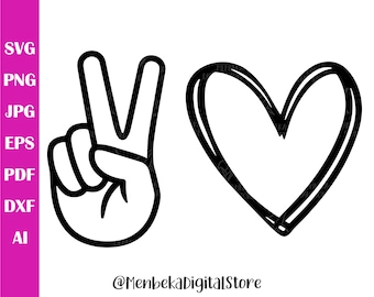 Peace and Love Svg Instant Download, Peace Sign Svg, Dxf, Eps, Png, Pdf, Peace Love Vector, Cricut, Clipart, Silhouette