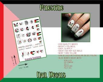 Palestine Nail Decals - 100% of PROCEEDS Donated - Show Your Support - Stop War - Waterslide Nail Decals