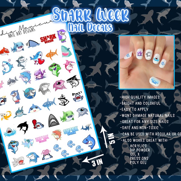 Shark Week Nail Decalcomanie-Acquascivolo Decalcomanie-Nail Art-Nail Wraps-Carino Unghie-Custom Nail Decalcomanie-Spedizione veloce