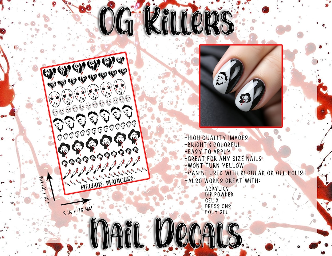 OG Horror Villain Nail Decals, Waterslide Decals, Jason Nail Decals