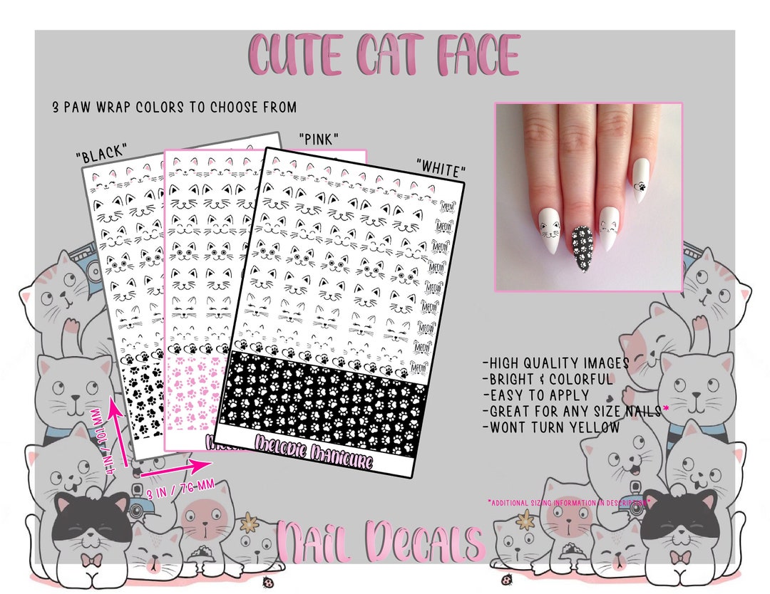 Cute Cat Face Nail Decals Waterslide Kitty Nailswaterslide Decalsnail