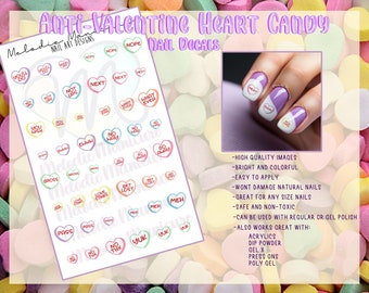 Anti-Valentijnsdag hart snoep nagel stickers - Anti Valentijnsdag nagels - Anti Valentijnsdag stickers - Waterglijbaan nagel stickers