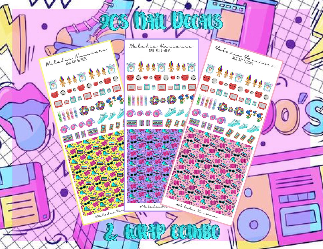 90s Inspired Nail Decals and Wrapswaterslide Decalsnail Artnail Wrapscute Nailscustom Nail