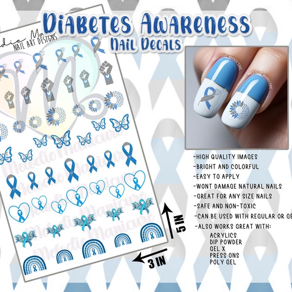 Diabetes Awareness Nail Decals - Diabetes Survivor Nails - Waterslide Nail Decals - Awareness Nails - Ribbon Nails