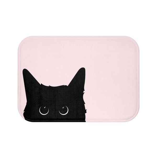 Black Cat Bath Mat, Cat Bath Mat, Cat Lovers bath mat, Pink Bath Mat