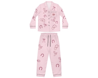 Cowgirl Club Personlig Satinpyjamas | Rosa Satinpyjamas för Dam