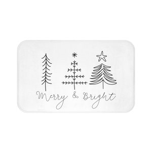 Christmas Bath Mat, Minimalist Christmas Bath Mat, Black and White Christmas Bath Mat, Merry and Bright bath mat