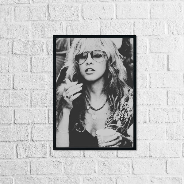 STEVIE NICKS Young Smoking Poster Print, Photo Home Wall Decor, Fleetwood Mac, Tour Merch Record, Lyrics 60s 70s 80s, Canvas, black & white