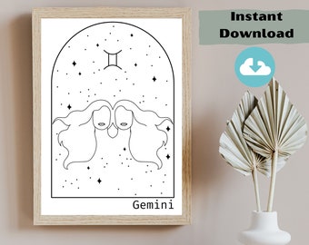 Zodiac Digital Art l Gemini l Star sign l Horoscope l printable wall art l poster l digital download