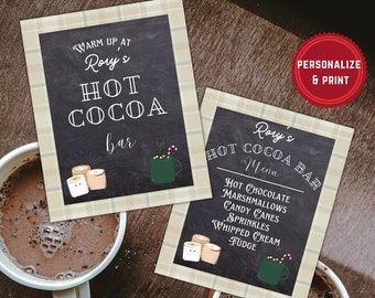 Hot Cocoa Bar Sign Printable Digital Template Sage Green Plaid with Garnishes Christmas Holiday Party Coffee Bar Nook Farmhouse Decoration