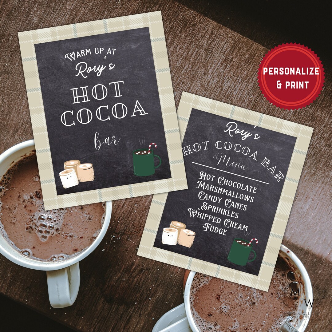 Hot Cocoa Bar Sign Printable Digital Template Sage Green Plaid - Etsy