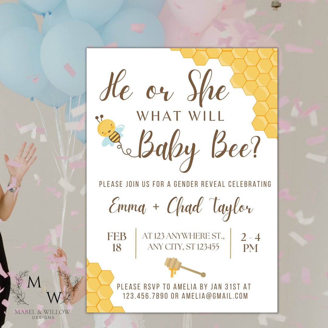 Buy Editable Gender Reveal What Will Baby Bee He or She Yellow ...