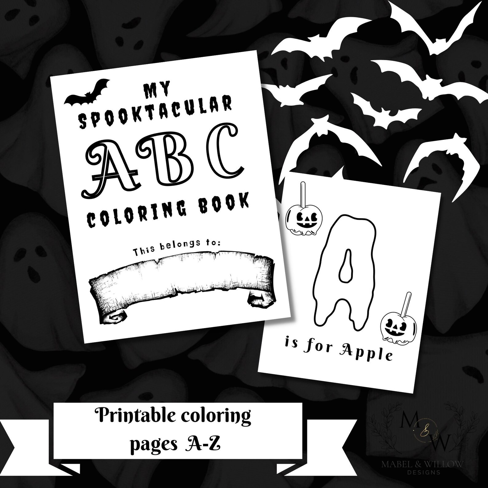 ABC Halloween Printable Coloring Page Learn the Alphabet Etsy