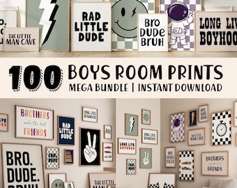 100 Boys Room Wall Art Bundle, Cool Kids Bedroom Prints, Nursery Decor, Instant Download, Printable Boy Quotes, Dinosaur, Race Car