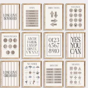 15 Vintage Lernposter für Kinder, Lernposter für Kinder, Montessori-Stil, Schule und Spielzimmer Dekor, herunterladbar