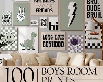 100 Boys Wall Art Prints | Cool Room Decor for Kids | Cars, Bro Dude Bruh, Rad Little Dude, Boys Will Be Boys | Eclectic Boys Room Decor