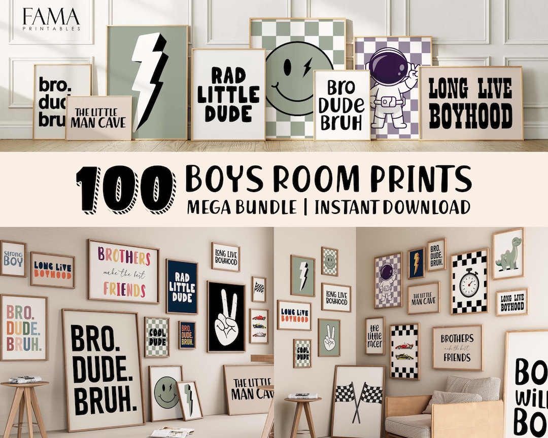 100 Boys Room Wall Art Bundle, Cool Kids Bedroom Prints, Nursery Decor ...