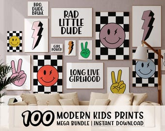 Modern Kids Room Prints Bundle: Gender Neutral Nursery & Playroom Art (Digital Download