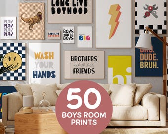 50+ Boys Room Wall Art Bundle Digital Download, Fun Posters for Nursery & Playroom, Toddler Room Decor, Eclectic Wall Art for Kids