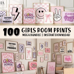 100 Girls Room Wall Art Prints, Pink Aesthetic Decor Set, Girl Power Quotes, Sister Prints, Cool Kids, Nursery & Kids Room, Instant Download