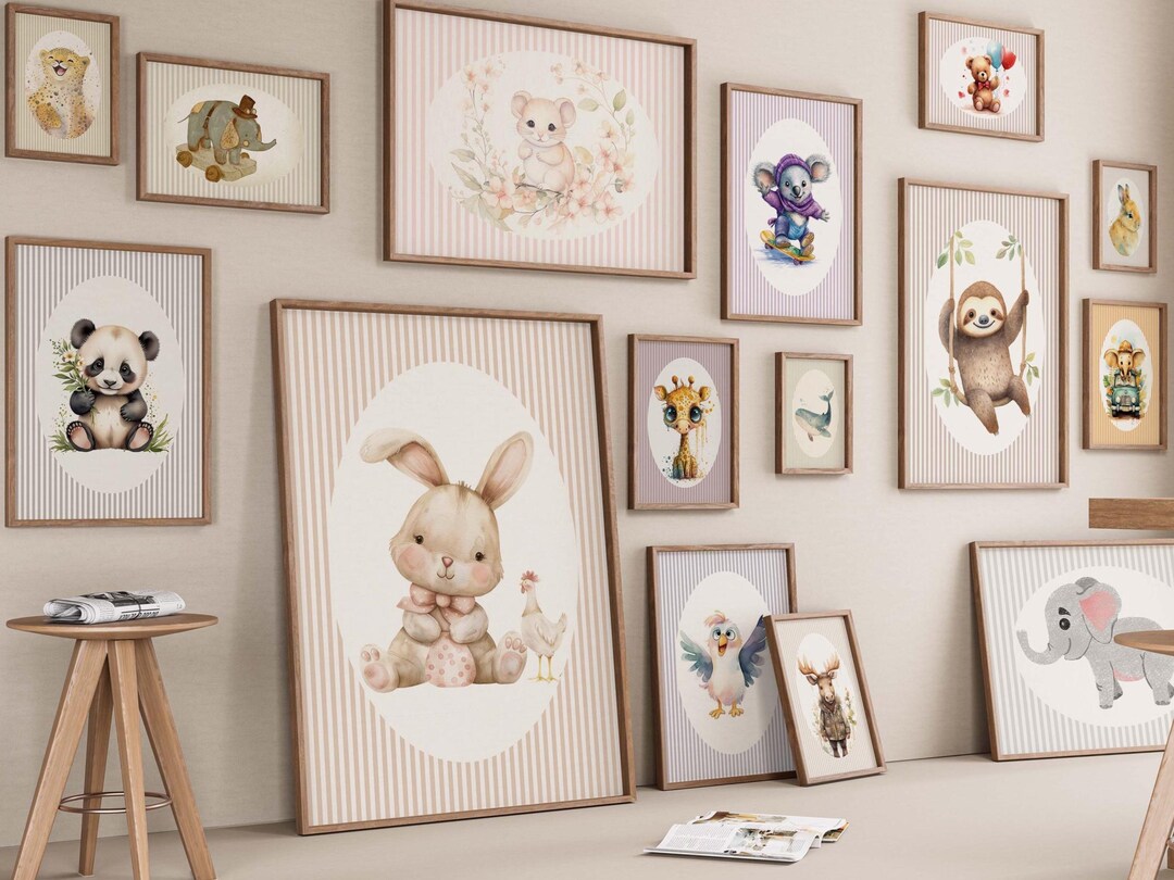Whimsical Nursery Animal Wall Art Set of 100 – Playroom & Kids Room ...