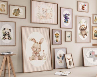 Whimsical Nursery Animal Wall Art Set of 100 – Playroom & Kids Room Printable Decor, Cute Animal Prints, Baby Shower Gift, Digital Download