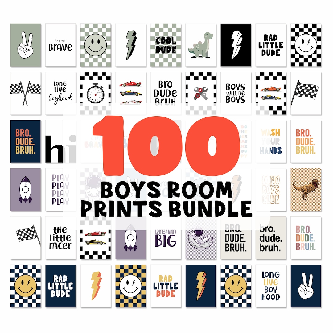 100 Prints Bundle for Boys Room - Rocket, Dino, Car, Long Live Boyhood ...