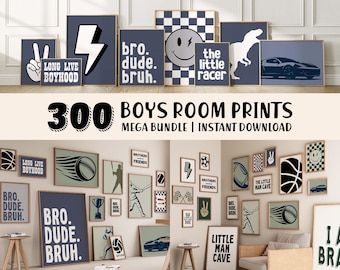 Ultimative 300 Jungen Wand-Kunst-Pack Coole Schlafzimmer Drucke, digitale Rennautos, Dinos & Zitate - modernes Kinderzimmer und Spielzimmer Dekor