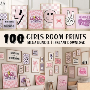 100 Wall Art Prints For Girls Room Decor, Pink Aesthetic Decor Set, Girl Power Quotes, Sister Prints, Cool Kids, Nursery & Kids Room